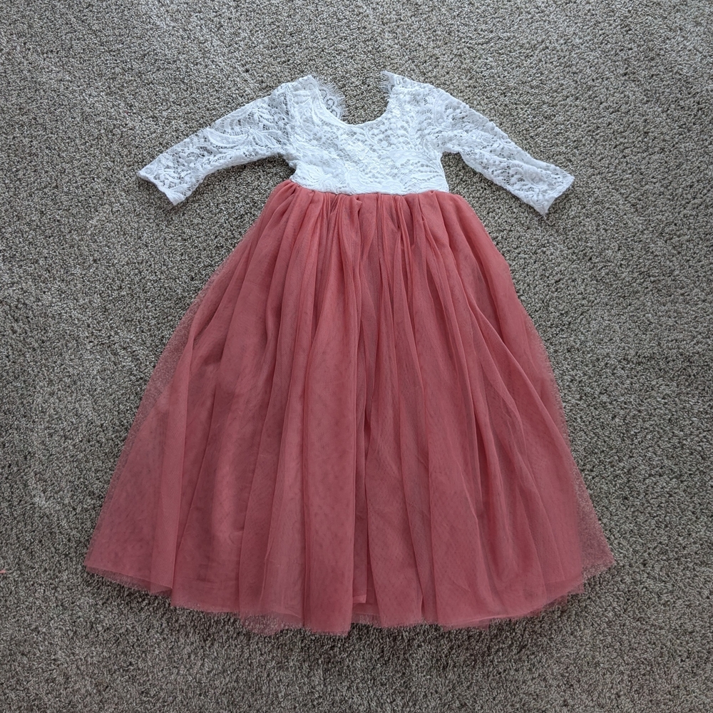 White Lace and Pink Tulle Dress